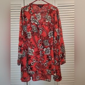 Roaman's Red Floral Blouse